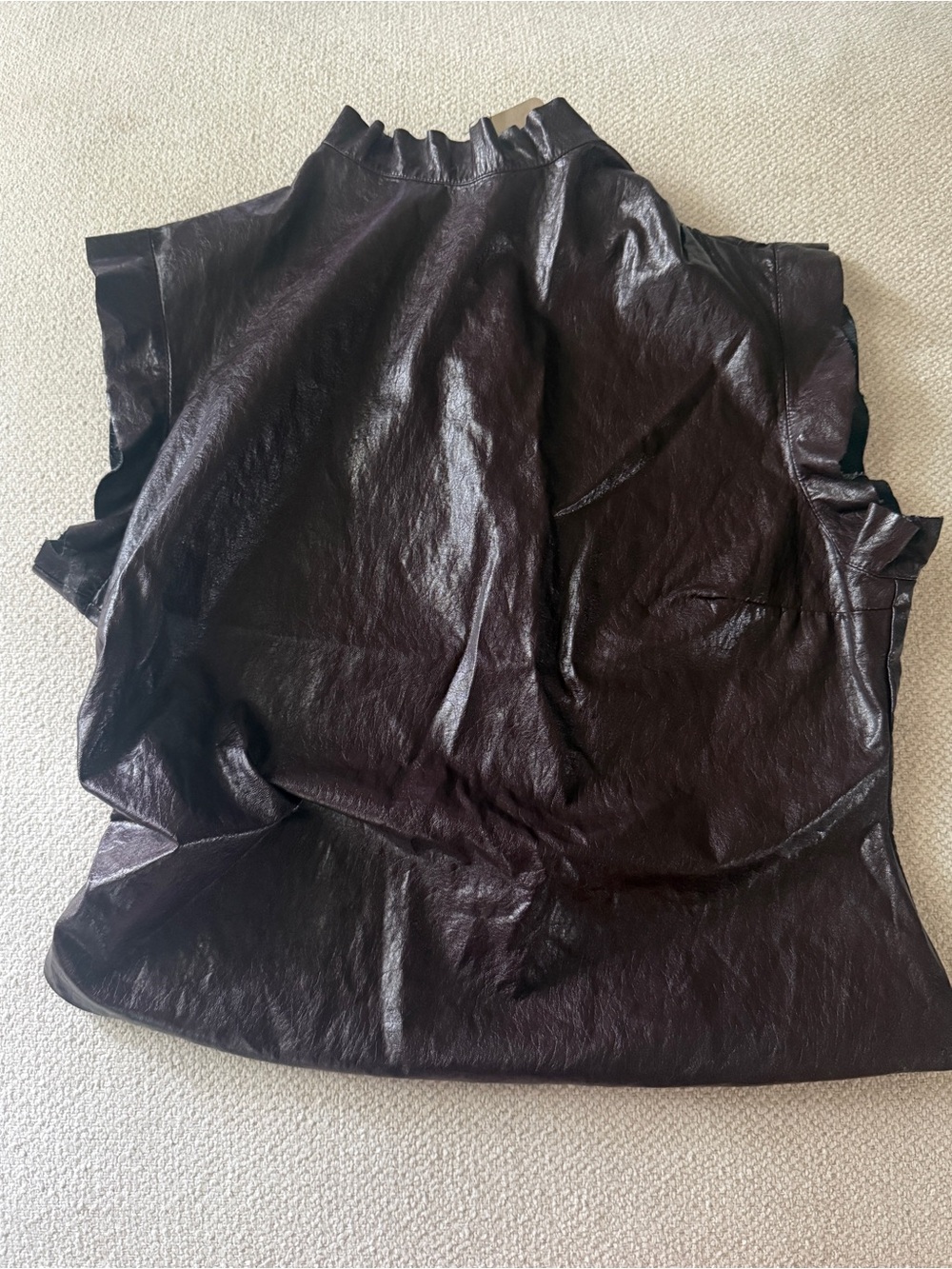 Glamorous Deep Plum Leather Effect Ruffle Top